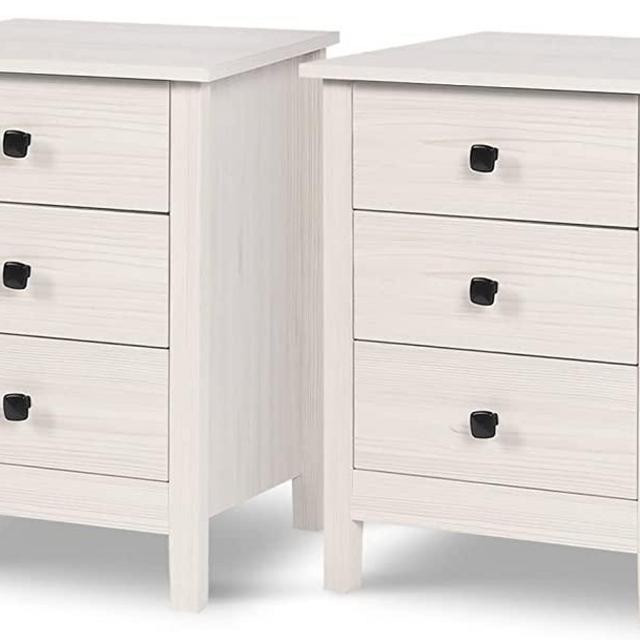 LTMEUTY Set of 2 Nightstands for Bedroom - White Nightstand with 3 Drawers, Wooden Bedside Table, Tall Night Stand