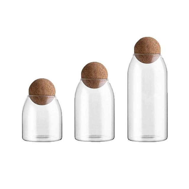 INSETLAN 3 Pcs/Set Glass Storage Jar with Airtight Seal Ball, Kitchen Pantry Organization Containers,Food Storage Jar Kitchen Storage Tool for Serving Coffee Tea Spice Sugar Salt Snack (Transparent)