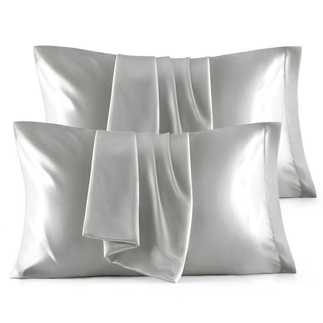 Bedsure Satin Pillowcase Standard Set of 4 - Silver Grey Silky Pillow Cases for Hair and Skin 20x26 Inches, Pillow Covers with Envelope Closure, Gifts for Women Men