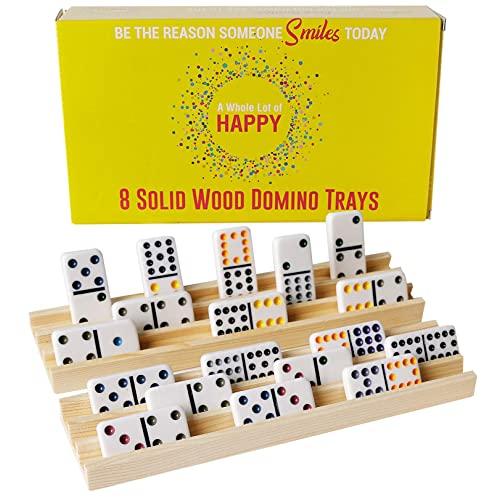 Wooden Domino Train Domino Trays – 8 Solid Wood Domino Holders with 3 Tilted Rows for Ideal Visibility – Domino Holders for Domino Game, Mexican Train Dominoes, Chickenfoot Dominoes, Cuban Dominoes