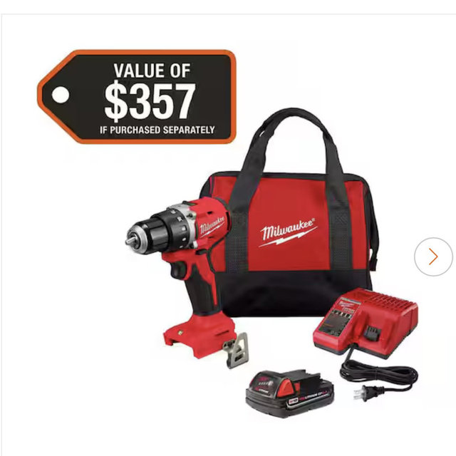 M18 18V Lithium-Ion Brushless Cordless 1/2 in. Compact Drill/Driver with One 2.0 Ah Battery, Charger and Tool Bag