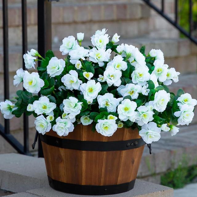HyeFlora Artificial Fake Outdoor Outside Flowers Plants, Faux Silk Camellia UV Resistant Realistic for Planter Front Door Porch Patio Balcony Spring Summer Decoration, 3 Bundles