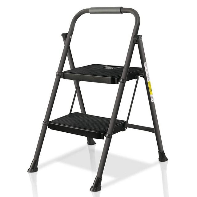 Yvan 2 Step Ladder, Folding Step Stool with Non-Slip Wide Pedal, Rubber Feet, Sponge Safety Handrail, 330lbs Portable Multi-use Steel Ladder for Household and Office