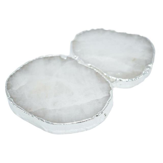 Quartz Coasters with Silver Trim Set of 2