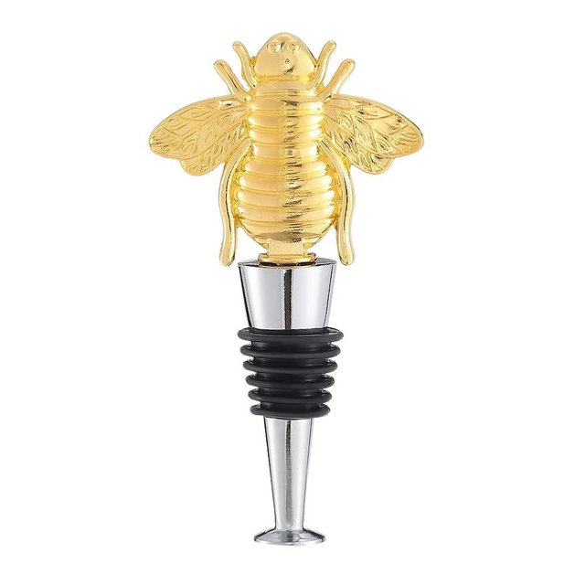 GORGECRAFT Honey Bee Wine Bottle Stopper Gold Metal Reusable Animal Champagne Winebottle Pump Decorative Toppers Silicone Cork for Holiday Housewarming Christmas Halloween Wedding Party