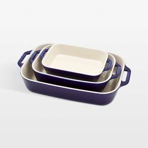Staub Dark Blue Rectangular Baking Dishes, Set of 3 | Crate & Barrel