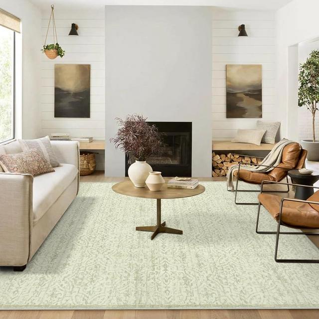 Lahome Washable Area Rugs 8x10 Living Room Rug, Beige Area Rugs for Living Room 8x10 Boho Soft Stain Resistant Indoor Floor Carpet Non Slip Washable Rugs 8x10 for Bedroom Dining, Khaki/Beige