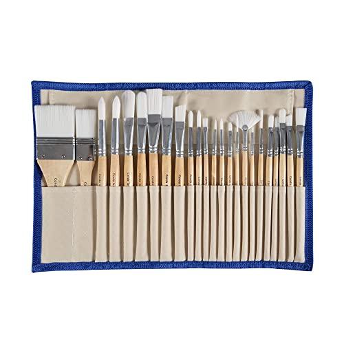 conda Paint Brushes Set of 24 Different Shapes Ergonomic Professional Wood Handles with Organizing Case for Acrylic Oil Watercolor, Rock Painting