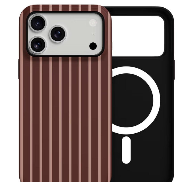 Skyseaco for iPhone 17 Pro Case with Magsafe Cute Striped Phone Case, Shockproof Slim Soft TPU and Hard PC Double Layer Protective Cover for Women, Burgundy