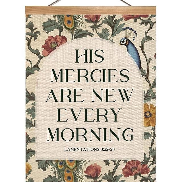 Christian Poster Wall Art Decor, Christian Bible Verse His Mercies are New Every Morning Boho Wall Art Framed Decor for Bedroom Living Room Office Nursery, 12x16inch