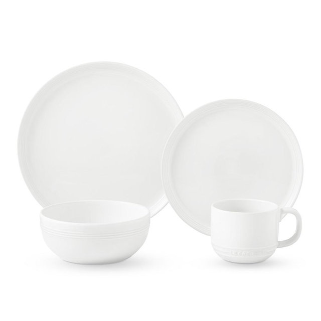 Le Creuset Coupe 16-Piece Dinnerware Set with Cereal Bowl, White