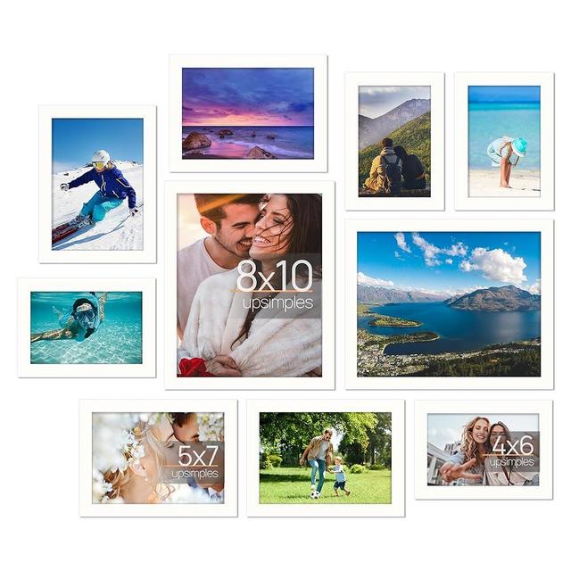 upsimples 10 Pack Picture Frames Collage Wall Decor, Gallery Wall Frame Set for Wall Mounting or Tabletop Display, Multi Sizes Including 8x10, 5x7, 4x6 Family Photo Frames, White
