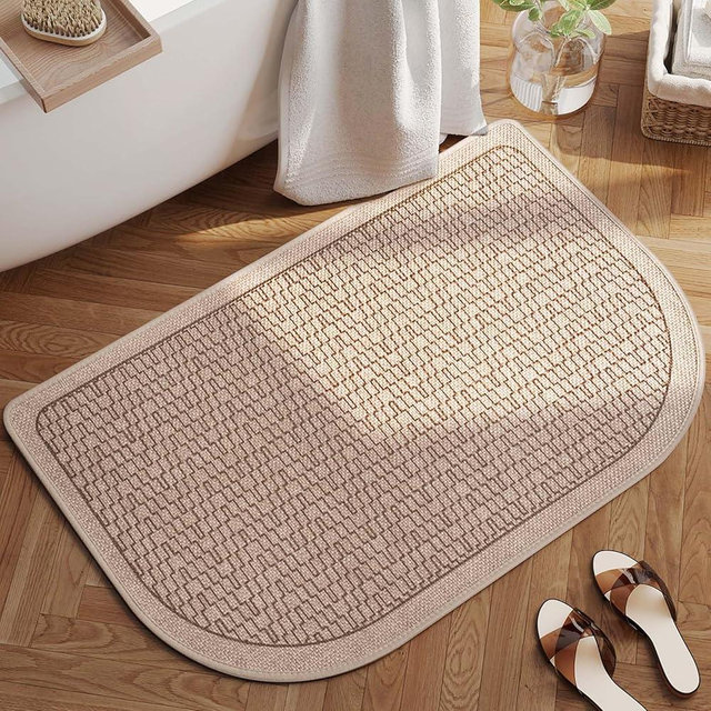 YDKGL Bathroom Rugs Mat 24x35, Non Slip Ultra Thin Bath Mat Quick Dry Absorbent Washable Half Round Bath Mats for Bathroom Floor Rubber Backed Fit Under Door, Brown