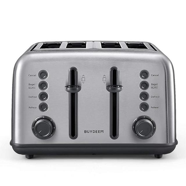 BUYDEEM DT-6B83 4-Slice Toaster, Extra Wide Slots, Retro Stainless Steel with High Lift Lever, Bagel and Muffin Function, Removal Crumb Tray, 7-Shade Settings (Retro Stainless Steel)