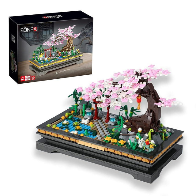 Bonsai Tree Building Sets，Japanese Style Cherry Blossom Tree Mini Building Blocks(1101PCS), Including Garden, Plants，Animal，Pond，Meaningful Gift for 6 7 8 9 10+ Kids and Adults…