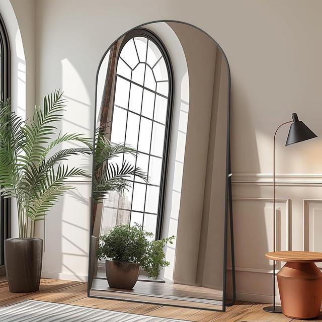 Beauty4U 71" x 32" Arch Full Length Mirror Black, Free Standing Leaning Mirror Hanging Mounted Mirror, Metal Frame Full-Length Tempered Mirror for Living Room, Bedroom
