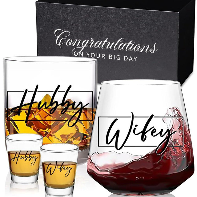 CLUSIVC Wedding Gifts for Couples 2024 Novelty Wifey Hubby Bridal Shower Wedding Engagement Newlywed Couples Mr and Mrs Bride and Groom Gifts
