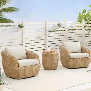 Cambelle 2-Person Swivel Rattan Seating Group with Cushions - Light Beige