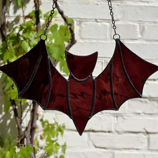 Gothic Stained Glass Bat Suncatcher for Window Hanging or Wall Decor – Witchy Halloween Decoration