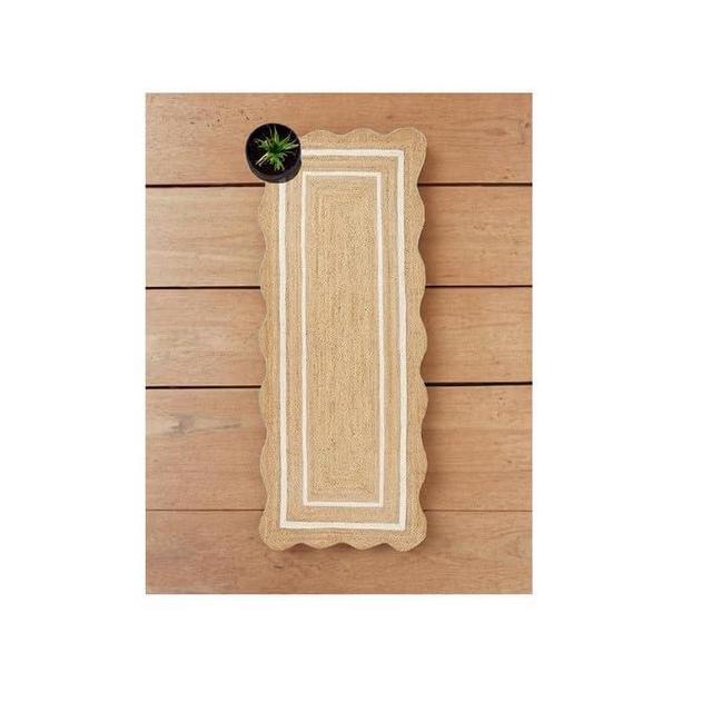 Natural Scalloped Jute Runner Rug for Entryway, Braided Jute Runner Rug for Kitchen,Reversible Indoor & Outdoor Jute Rug for Entryway, Hallway, Kitchen Floor, Scallop Runner Rug (White, 2x3 ft)