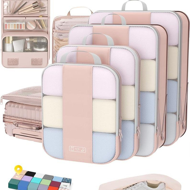 OlarHike 10 Set Compression Packing Cubes for Travel Gifts Women Mom,Luggage Clothes Organizer for Travelers,Airplane/Cruise/Car/Train Travel Essentials,Compressible Expandable Saver Space Bags(Beige)
