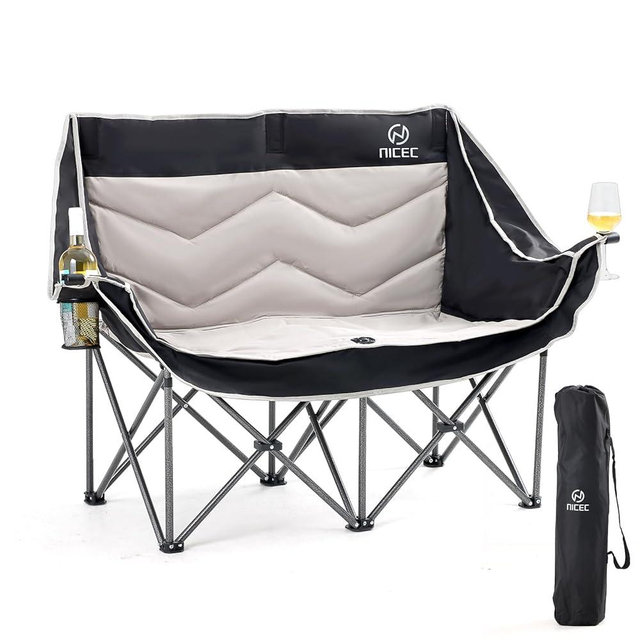 Nice C Loveseat Camping Chair, Camping Chair, Double Camping Chair, Camping Couch, Loveseat Camping, Oversized Camping Loveseat, Padded Folding Loveseat, Portable Camp Chair with Wine Glass Holder