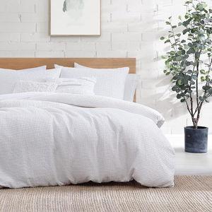 DKNY Bedding Modern Waffle 3-Piece Cotton Comforter & Sham Set, King, White