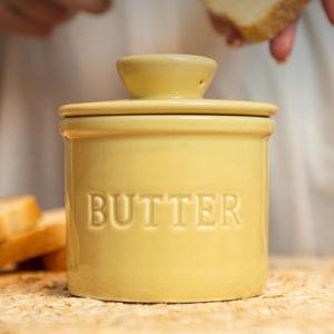 French Butter Crock with Lid - Khaki Yellow