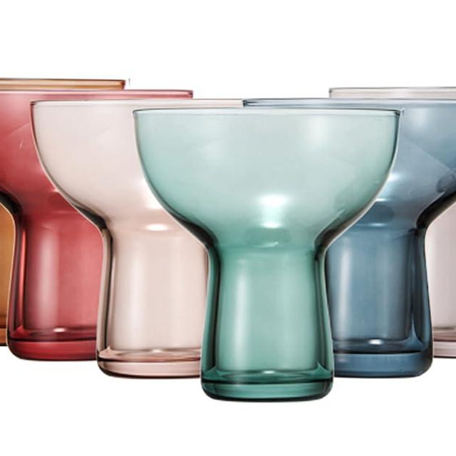 Colored Art Deco Stemless Margarita Cocktail Glasses 10 oz | Set of 6 | Muted Colored Crystal Cocktail Glassware for Champagne, Martini, Manhattan, Unique Italian Style Tall Drinkware - Gift Box