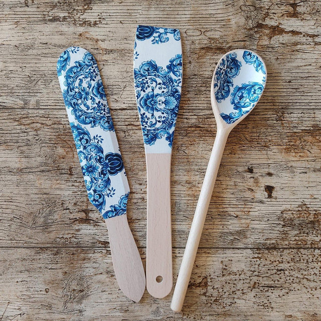 Decorative Wooden Kitchen Utensils Set – Chinoiserie Style | Rustic Farmhouse Décor