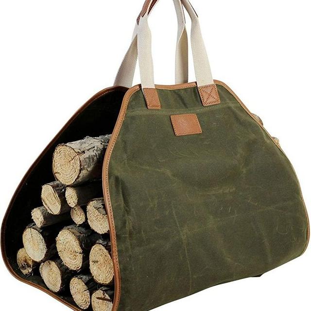 INNO STAGE Canvas Log Carrier Bag,Waxed Durable Wood Tote,Fireplace Stove Accessories,Extra Large Firewood Holder with Handles for Camping Best Gifts