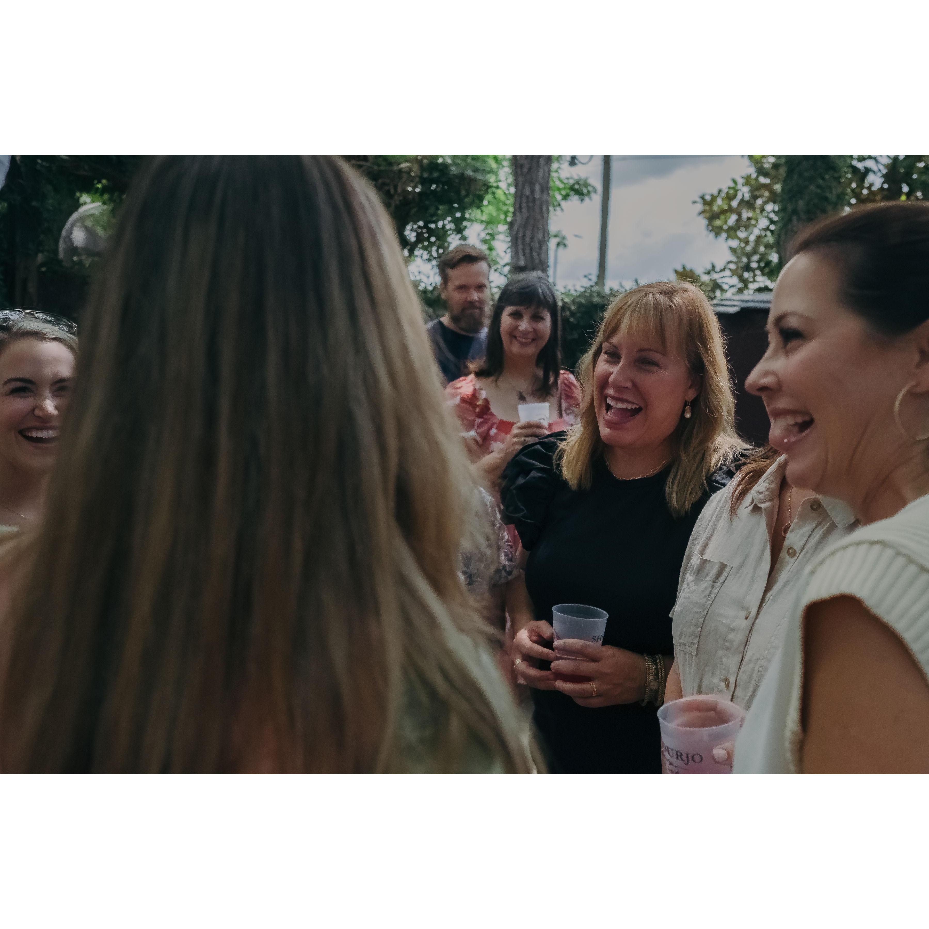 Telling my family how Shourjo proposed... as I ate a huge bite of burrata cheese.