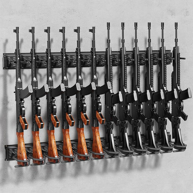 JBBTOOL Indoor Gun Rack - Upgraded Heavy Duty Steel Wall Mount, Adjustable Display and Secure Stand for Shotguns and Rifles With Soft Padding