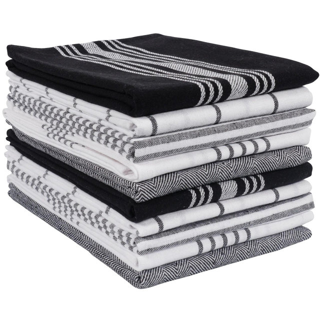 KAF Home Soho Recycled Yarn Set Of 10 Kitchen Towels - 18" x 28" In Black