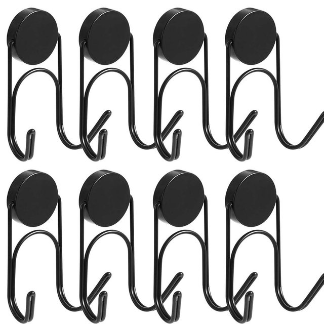 Buelkmag Magnetic Hooks 304 Stainless Steel Hooks Heavy Duty Magnets Hanging Hooks for Refrigerator Grill Toolbox Cabins Outdoor,Cruise Essentials Camper Accessories,8pack(Black,1.3in-2 60Lbs)