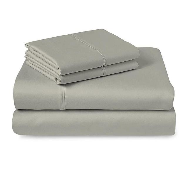 Pizuna 400 Thread Count Queen Cotton Sheets Set Silver, 100% Long Staple Cotton Soft Sateen Bed Sheets Deep Pockets fit Upto 15” (100 Cotton Sheets Queen Silver)