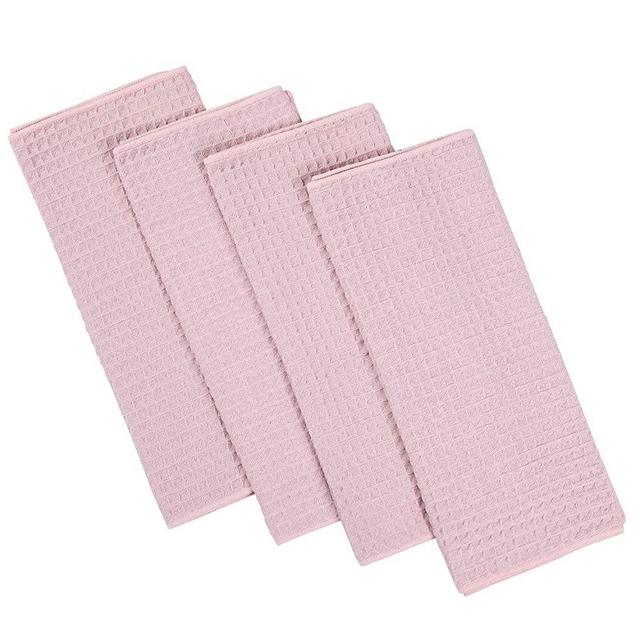 Homaxy Premium Microfiber Waffle Weave Kitchen Towels, 16 x 28 Inch Ultra Absorbent and Solid Color Dish Towels, 4 Pack, Pink
