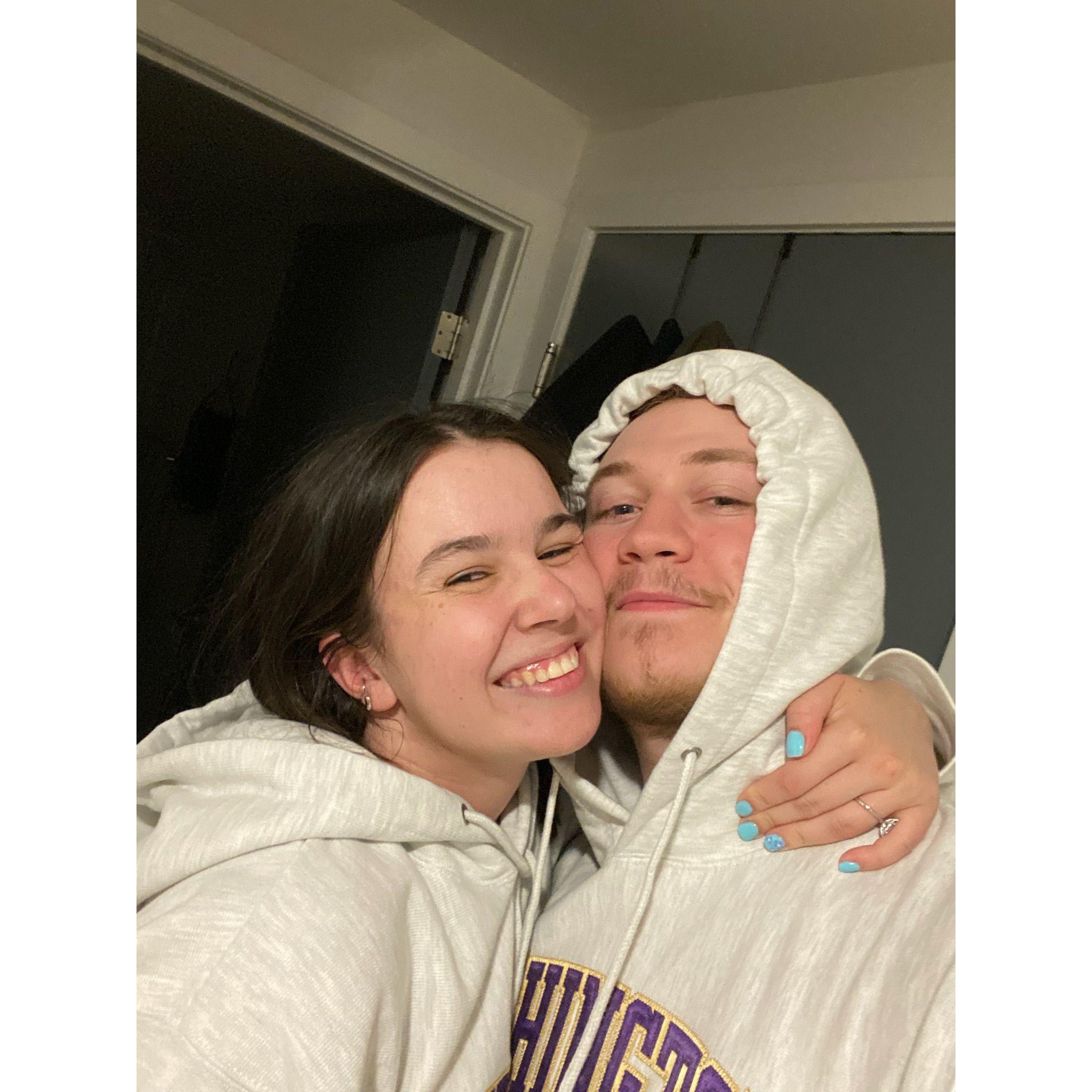 Matching sweatshirts.