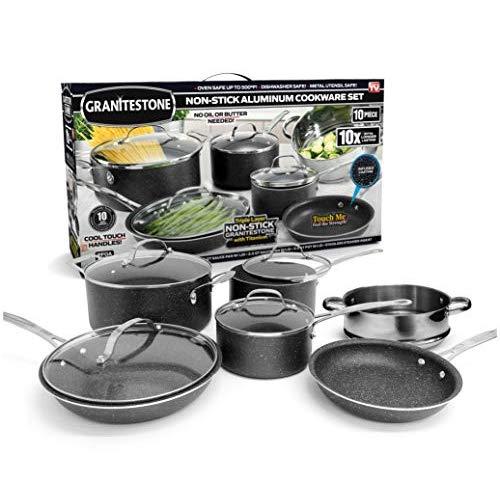 GRANITESTONE 2228 10-Piece Nonstick Cookware Set, Scratch-Resistant, Granite-coated Anodized Aluminum, Dishwasher-Safe, PFOA-Free As Seen On TV