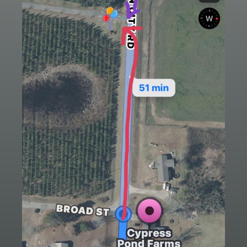 If you take SR-133 N towards the venue, you'll go past the wrong pin & drive further till you see a dirt road on the left. If you take Thigpen Trail it'll put you above the venue & you'll turn right.