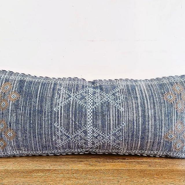 Sabra Pillow Cover Blue Cotton Pillow Cover Lumbar Pillow Case Handmade Cushion Cover