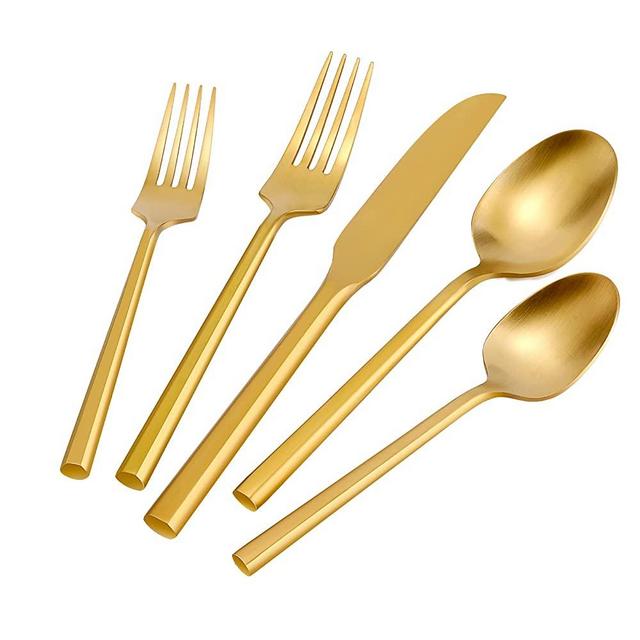 DEACORY Matte Gold Hexagon Flatware Set Matte Finished Cutlery Set Stainless Steel Silverware Set 20 Pieces Home Hotel Restaurant Use Wedding Service for 4