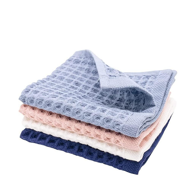 sea me at home Dish Towels for Drying Dishes Kitchen Hand Towels with Hanging Loop Waffle Washcloth Set, 100% Cotton (4 Pcs Washcloth 13x13 inches, Mixed)