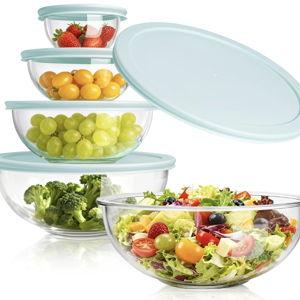 WhiteRhino Glass Mixing Bowl with Lids Set of 5, 0.2, 0.5, 1.1, 2.1, 3.75 QT