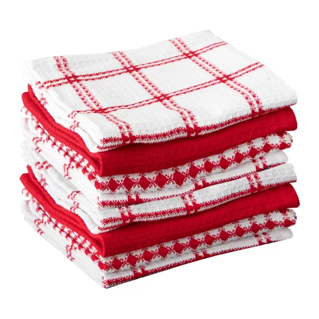 T-fal Coordinating Flat Waffle Weave Dish Cloth, Eight Pack, Red