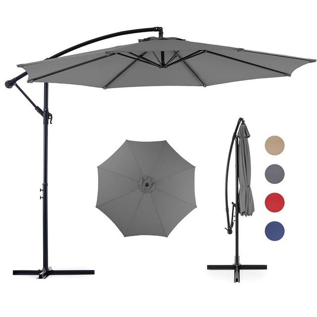 Sweetcrispy 9.8FT Offset Patio Umbrella Hanging Cantilever Umbrella Outdoor Sun Shade with Easy Tilt Adjustment, 8 Ribs, UV Protection for Backyard, Lawn, Garden and Pool, Grey