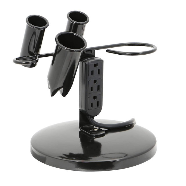 Saloniture Tabletop Blow Dryer, Hair Iron Holder and Appliance Stand with 3 Outlets, Black