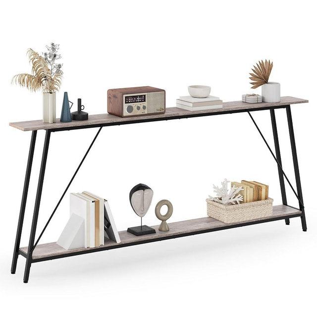 YATINEY Console Table, 78.7" 2-Tier Sofa Tables, Narrow Entryway Table, Behind Couch Hallway Table Skinny for Entryway, Living Room, Foyer, Greige and Black CT20BG