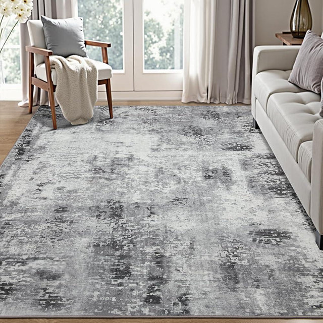 Kelarea Living Room Rug 5x7 Grey Rug Machine Washable Large Area Rugs, Non Slip Abstract Vintage Indoor Carpet for Bedroom, Nursery, Classroom, Dining Room, Home Office