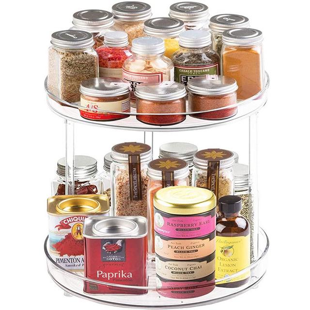 2 Tier Lazy Susan Turntable Cabinet Organizer - 9 Inch Clear Plastic Kitchen Spices Rack Organizer for Cabinet,Pantry,Countertop